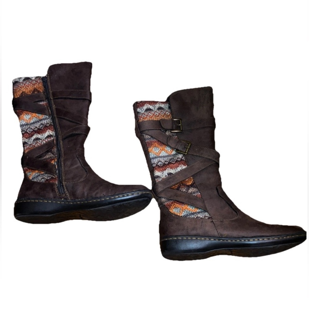 BORN Brown and Orange Winter Boots with Patterned Design